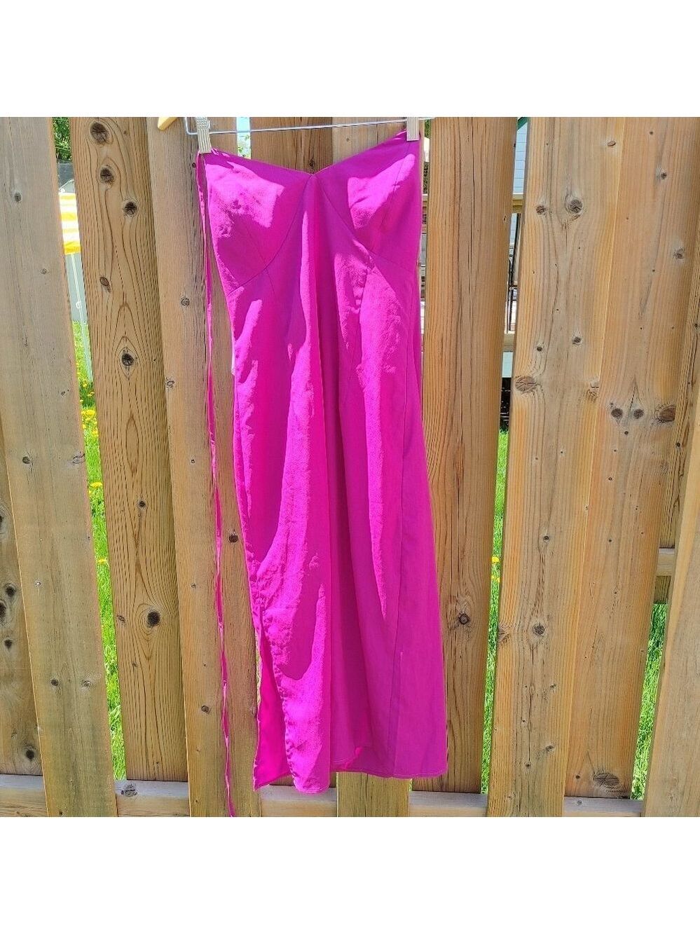 LULU's Magenta Tie Back Slip Dress with side slit Small